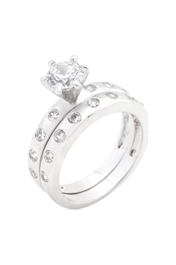 Bezel Set Round Cut Bridal Ring Set