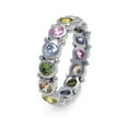 thumbnail image 1 of Bezel Set Round Multicolor Cubic Zirconia Stackable Eternity Ring Rhodium Plated Sterling Silver Size 8, 1 of 2