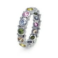 thumbnail image 1 of Bezel Set Round Multicolor Cubic Zirconia Stackable Eternity Ring Rhodium Plated Sterling Silver Size 9, 1 of 2
