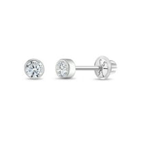 Bezel Set Simulated Diamond Toddler Screw Back Earrings 14k White Gold