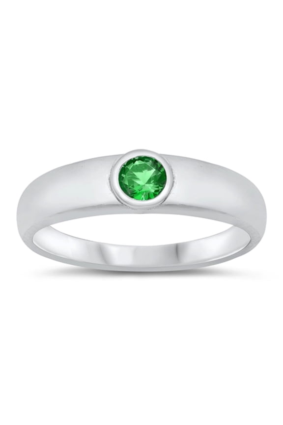 Bezel Set Simulated Emerald CZ Round Plain Ring Sterling Silver Size 7