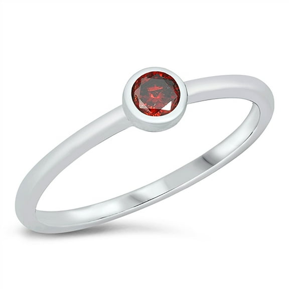 Bezel Set Simulated Garnet Cubic Zirconia Round Solitaire Ring Sterling Silver Size 5