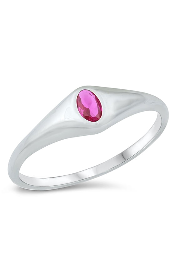 Bezel Set Simulated Ruby Cubic Zirconia Oval Center Ring Sterling Silver Size 7