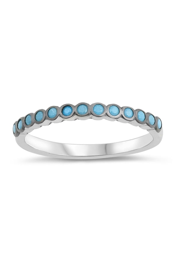 Bezel Set Simulated Turquoise Stones Stackable Ring Rhodium Sterling Silver Size 10