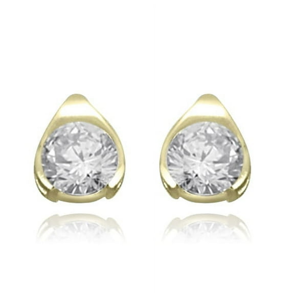 Bezel Set Stud Earrings with Simulated Round Brilliant Diamond by Diamond Essence set in Vermeil