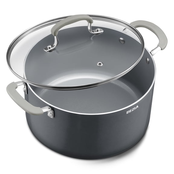Bezia 12 QT Nonstick Stock Pot with Lid, Ceramic Nonstick Cooking Pot, Oven Safe, Induction Ready, Silicone Handle