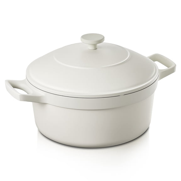 Bezia 5.7 QT Lightweight Dutch Oven, Ceramic Nonstick Stock Pot with Lid, Versatile Cooking Pot for Soup, Family Stew & Braising, Oven Safe, Creamy White