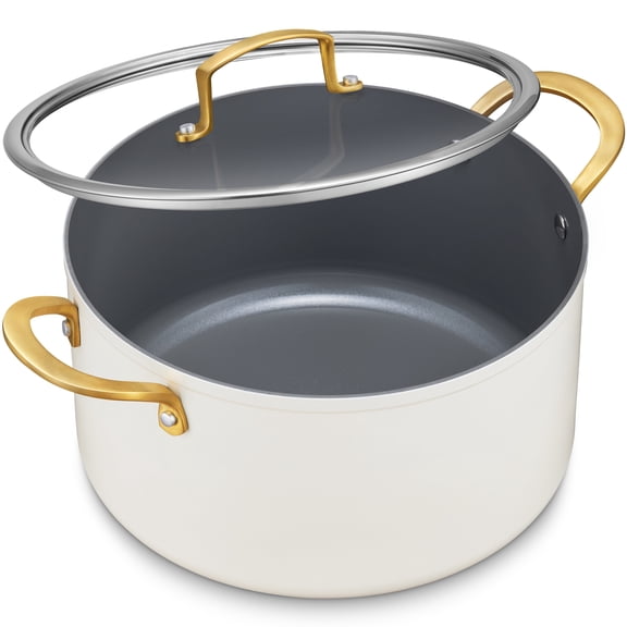 Bezia 8 QT Non Stick Stock Pot with Lid, Induction Ceramic Cooking Pot, Works on All Stovetops, Ideal for Family Dinners, Everyday Soups & Pasta