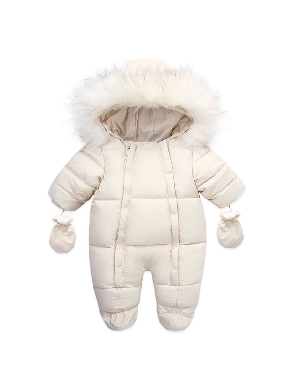 Beziun Baby Polyester Hooded Puffer Snowsuit with Zipper Closure, 0-6 Months