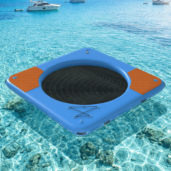 Bezliving 10 ft Inflatable Floating Dock with Mesh Swim Net, 6 in Thick Platform for Lake and Pool, Non-Slip EVA Deck, Heavy-Duty D-Rings