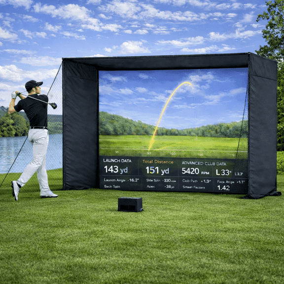 Bezliving 10 x 8 ft Golf Simulator Enclosure with Impact Screen, Indoor Home & Garage Golf Practice Net