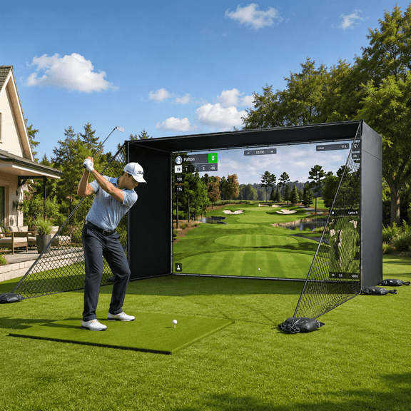 Bezliving 10 x 8 ft Golf Simulator Enclosure with Impact Screen, Indoor Home & Garage Golf Practice Net