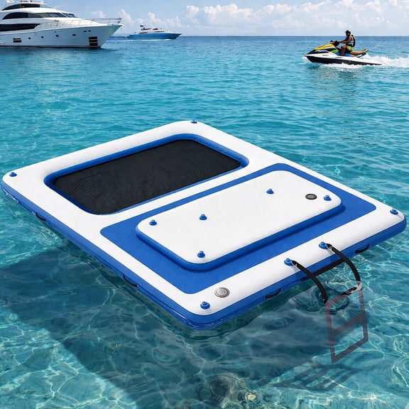 Bezliving 10'x8' Floating Inflatable Dock with 3mm EVA Anti-Slip Mat, Quick Inflation/Deflation, Supports Up to 10 People, Ideal for Lakes, Pools, and Oceans