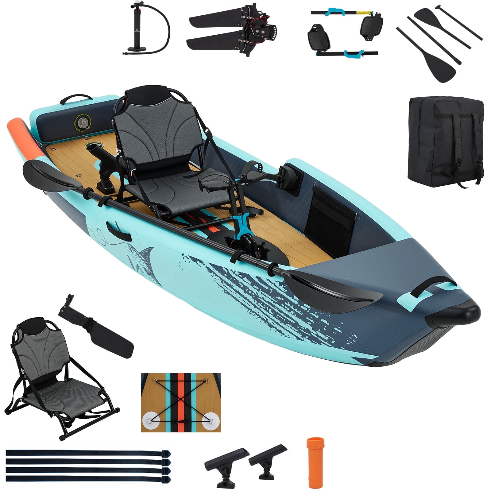Bezliving 12ft Inflatable Kayak with Pedal System, Lightweight & Portable with Aluminum Seat, Rudder System, and Accessories Included, Blue