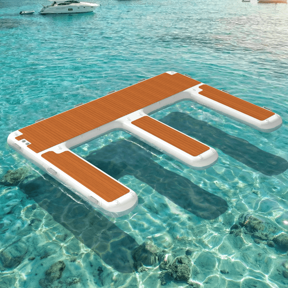 Bezliving 13.5ft x 10ft Inflatable Floating Dock, 7.9in Thick Non Slip EVA Deck, 1500 lb Capacity Swim Platform for Lake and Boat