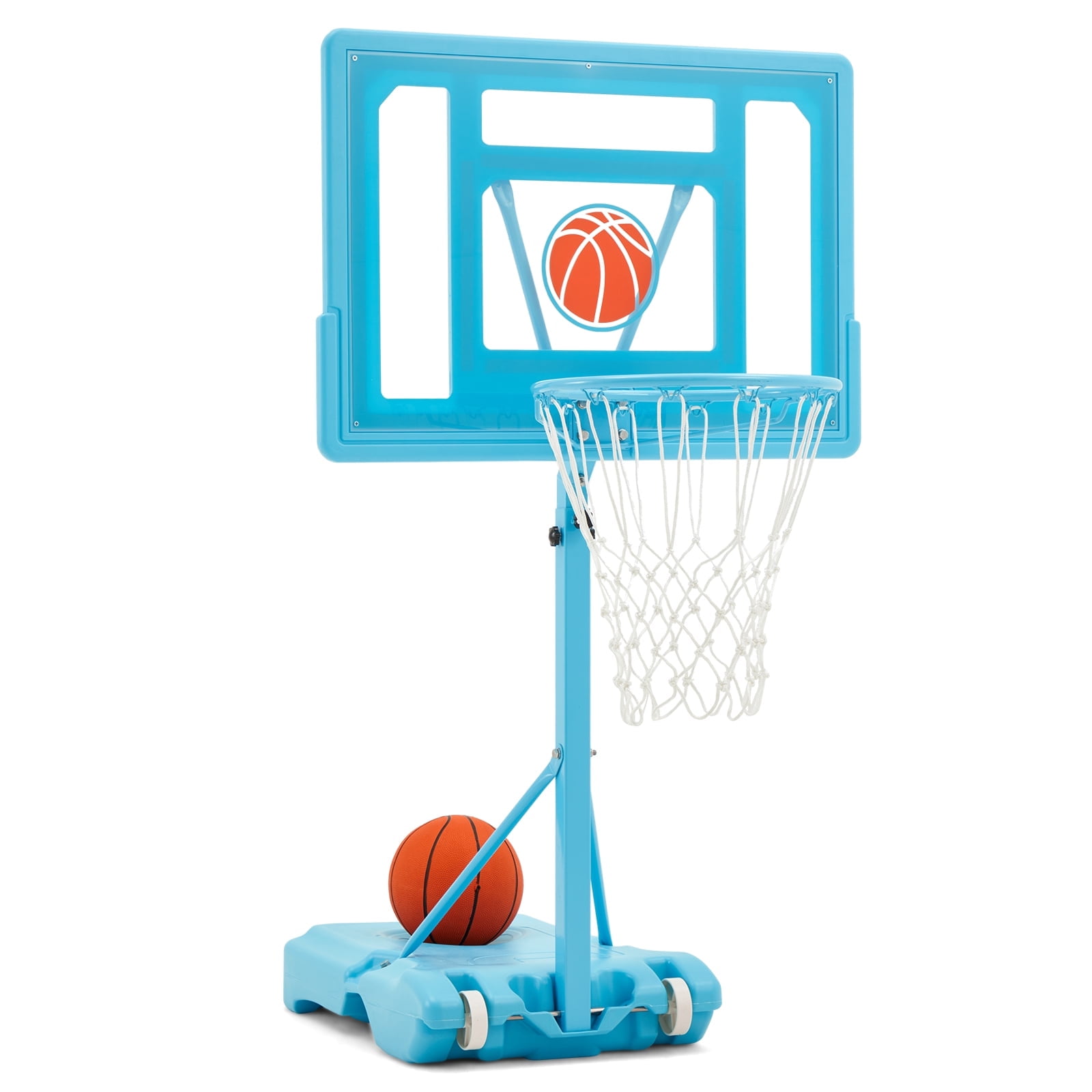 Bezliving 32“x23” Pool Basketball Hoop, 3.1FT-4.1FT Height Adjustable Poolside Basketball Hoop,Include Air Pump,Basketball, Made for Teens, Adults, Blue