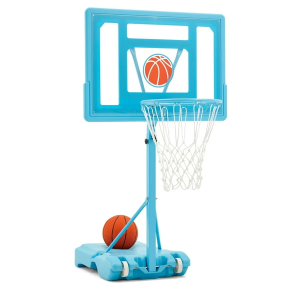 Bezliving 32“x23” Pool Basketball Hoop, 3.1FT-4.1FT Height Adjustable Poolside Basketball Hoop,Include Air Pump,Basketball, Made for Teens, Adults, Blue