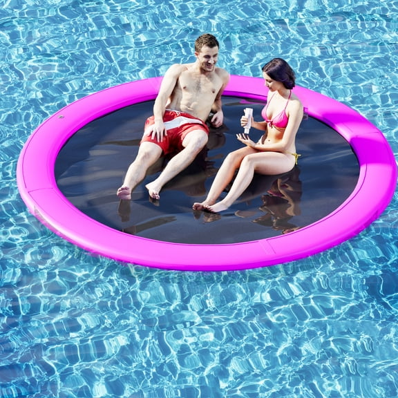 Bezliving 6FT Round Inflatable Floating Dock, Sunchill Float Ring Water Hammock with Pump, 4in Woven Fabric, Lake Pool Float for Adults, Purple
