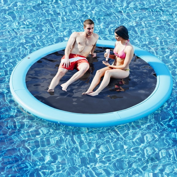 Bezliving 6FT Round Inflatable Floating Dock, Sunchill Float Ring Water Hammock with Pump, 4in Woven Fabric, Lake Pool Float for Adults, Sky Blue