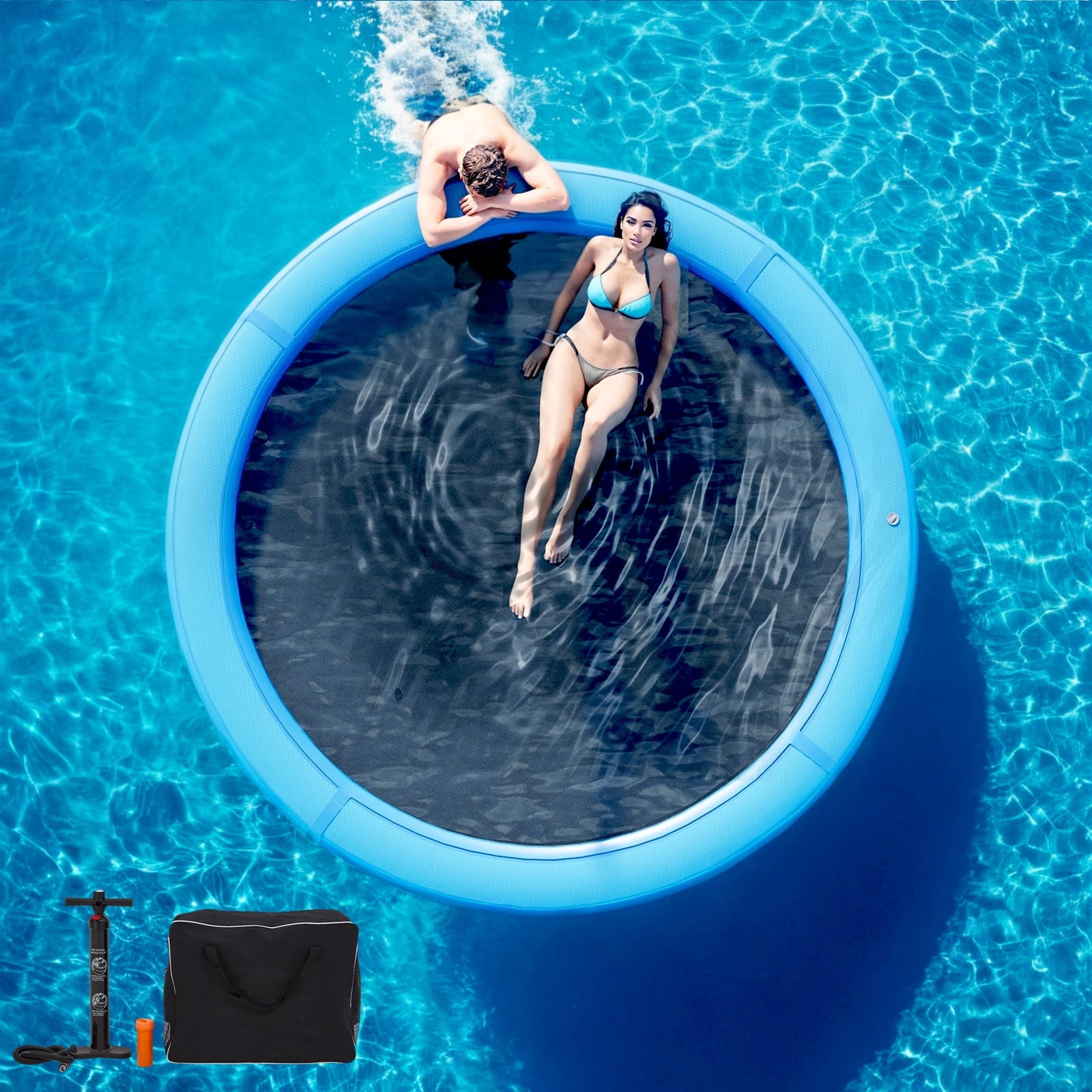Bezliving 8FT Round Inflatable Floating Dock, Sunchill Float Ring Water ...