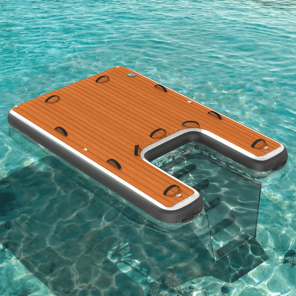 Bezliving Inflatable Floating Dock 8' x 5' with Dog Ramp, 8" Thick, Non-Slip EVA Deck, Marine-Grade Brushed PVC Swim Platform for Boat, Lake, Pool & Dogs