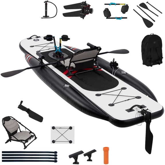 Bezliving Inflatable Kayak with Pedal System, 12ft Premium PVC Fishing Kayak, Lightweight & Portable with Aluminum Seat, Rudder System, and Accessories Included