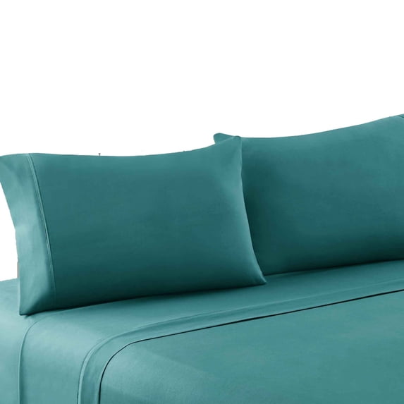 Bezons 4 Piece King Size Microfiber Sheet Set with 1800 Thread Count, Teal Blue- Saltoro Sherpi