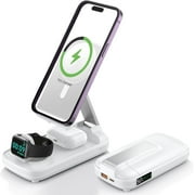 BezosMax 5 in 1 Wireless Charging Station with 10000mAh Power Bank Digital Display Automatic Magnetic 20W Fast Charger Station Stand Compatible with iPhone 16/ 15/ 14/ 13/ 12 All Series & AirPods