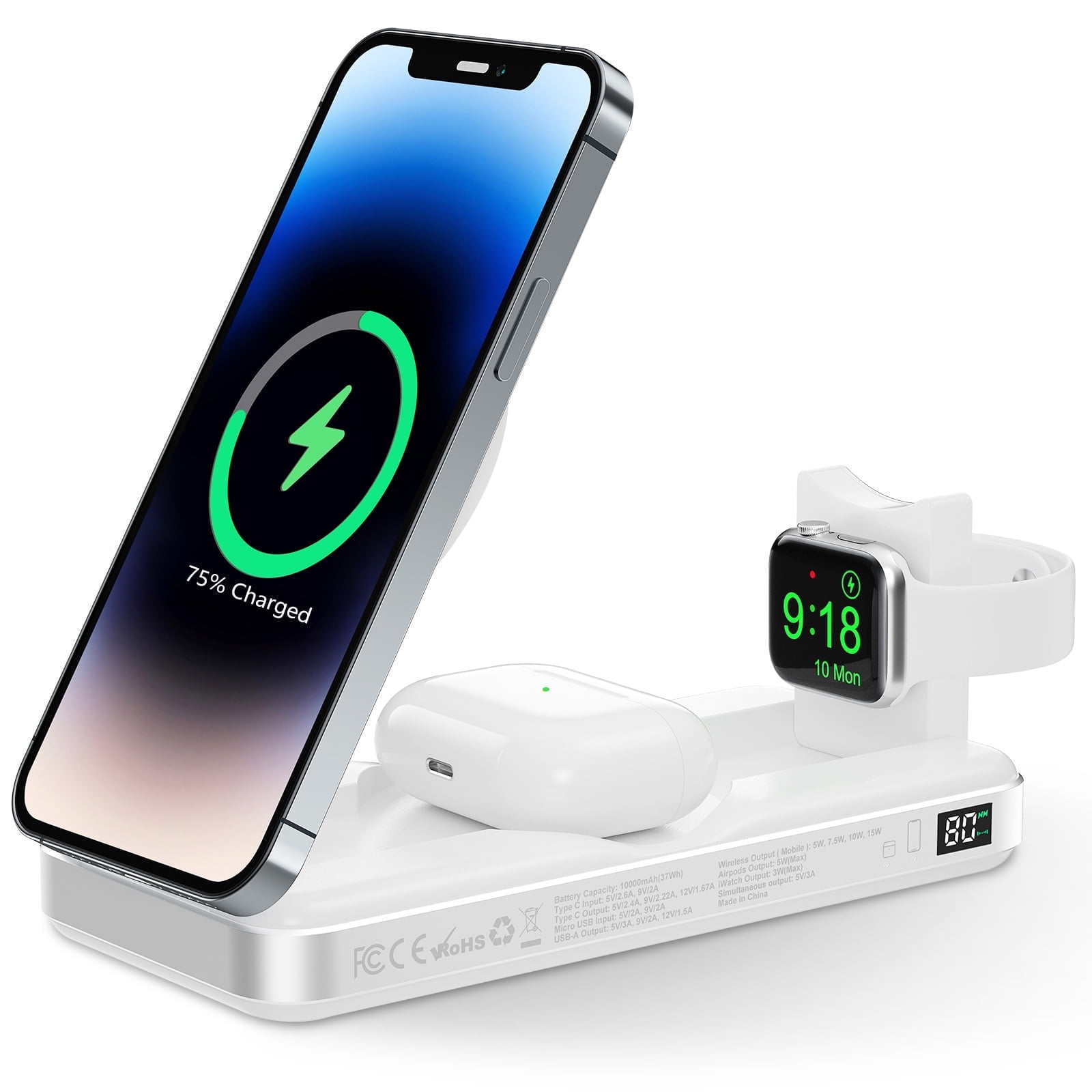 Caricatore Wireless 3 In 1 Atevensee Con Power Bank 10000 MAh, Ricarica Magnetica Per IPhone, Apple Watch E AirPods