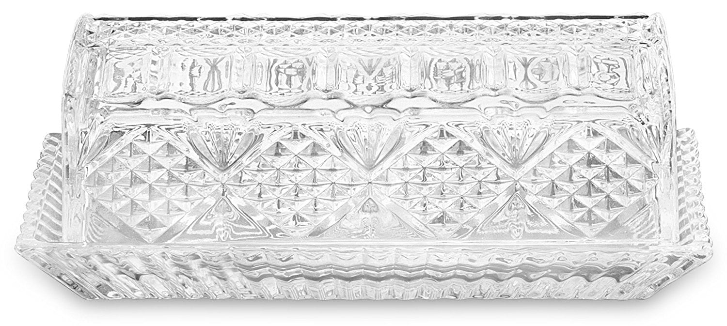 Bezrat Large Danish Crystal Butter Dish with Lid, Deep & Well Sealed