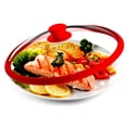 thumbnail image 1 of Bezrat Microwave Glass Plate Cover | Splatter Guard Lid with Easy Grip Silicone Handle Knob - Tempered Glass | 100% Food Grade | BPA Free and Dishwasher Safe | Fits Plates and Bowls 10.5x2" (Red), 1 of 6