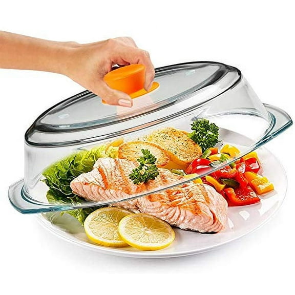 Microwave Tall Glass Plate Cover | Splatter Guard Lid with Easy Grip Silicone Handle Knob | 100% Food Grade | BPA Free and Dishwasher Safe | Fits Plates and Bowls 10 x 3 inches