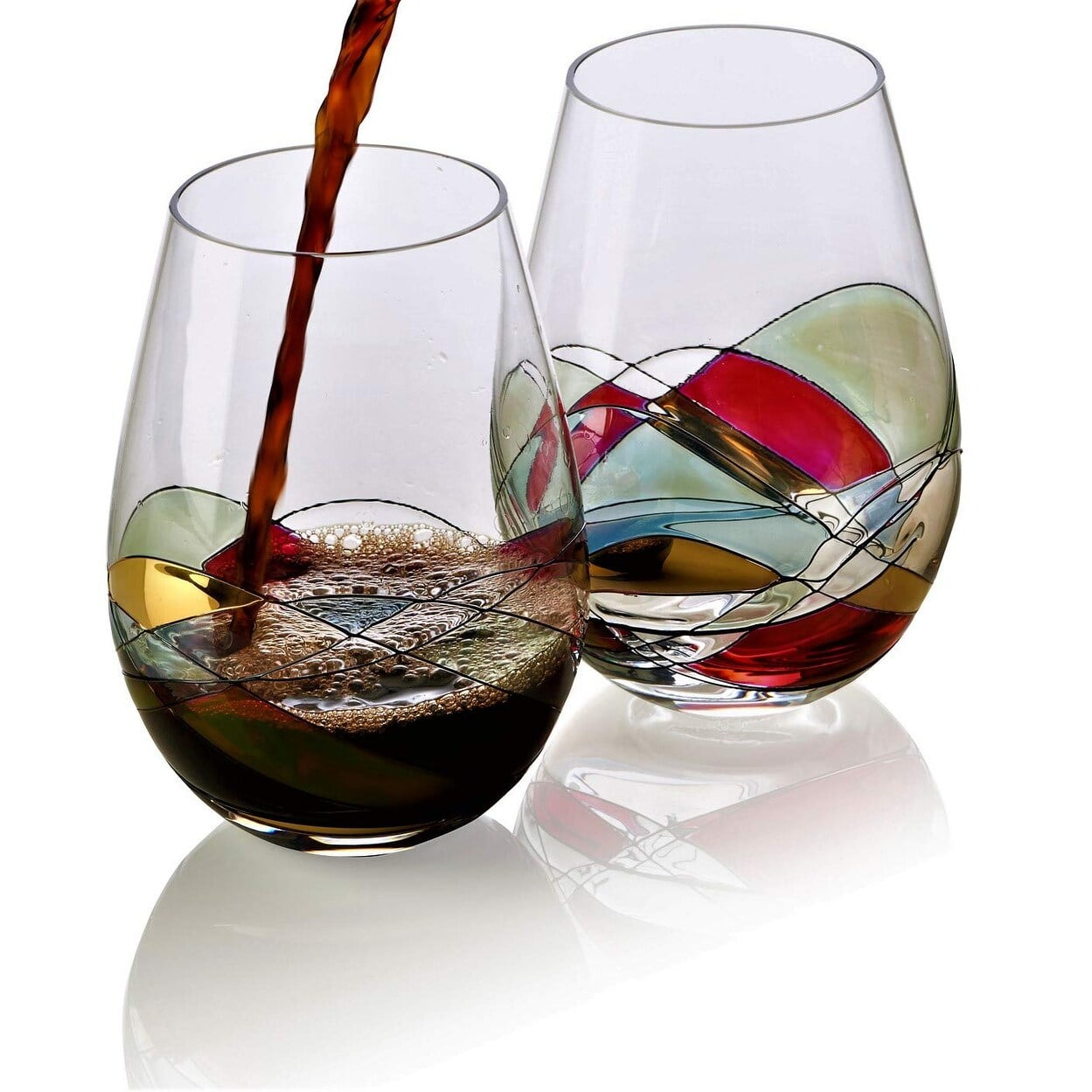 Bezrat Set of 2 Handpainted Stemless Wine Glasses