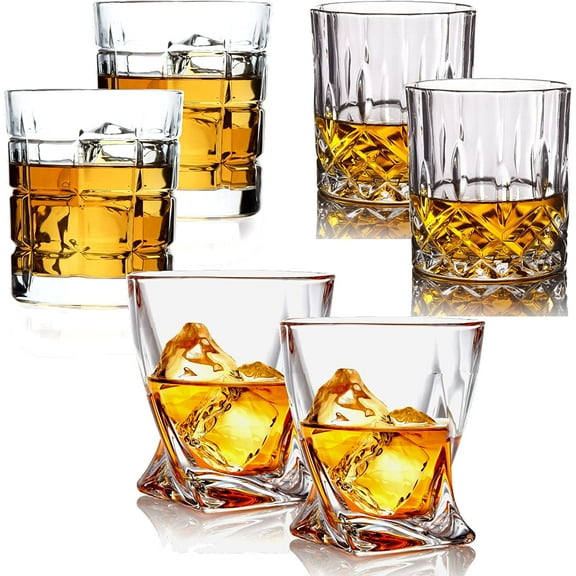 Bezrat Whiskey Glasses Set of 6 - Multi Style shot glasses - 10 oz scotch glasses - Rocks glasses Barware For Scotch, Bourbon, Liquor and Cocktail Drinks, Bourbon gifts for Men