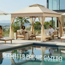 Bezseller 11x11 Pop up Gazebo, Outdoor Waterproof Canopy Tent with Mosquito Netting for Outdoors, Khaki