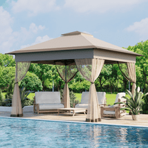 Bezseller 11x11 Pop up Gazebo, Outdoor Waterproof Canopy Tent with Mosquito Netting for Outdoors, Khaki