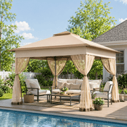 Bezseller 11x11 Pop up Gazebo, Outdoor Waterproof Canopy Tent with Mosquito Netting for Outdoors, Khaki