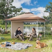 Bezseller 13x13 Pop Up Gazebo with Shade Cloth, Adjustable Height pergola with 4 SandBag, Khaki