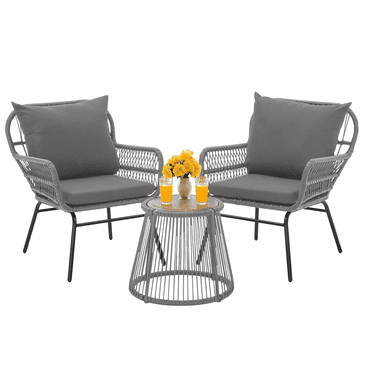 Bezseller 3-Piece Outdoor Wicker Furniture Set, Patio Conversation Set, Gray