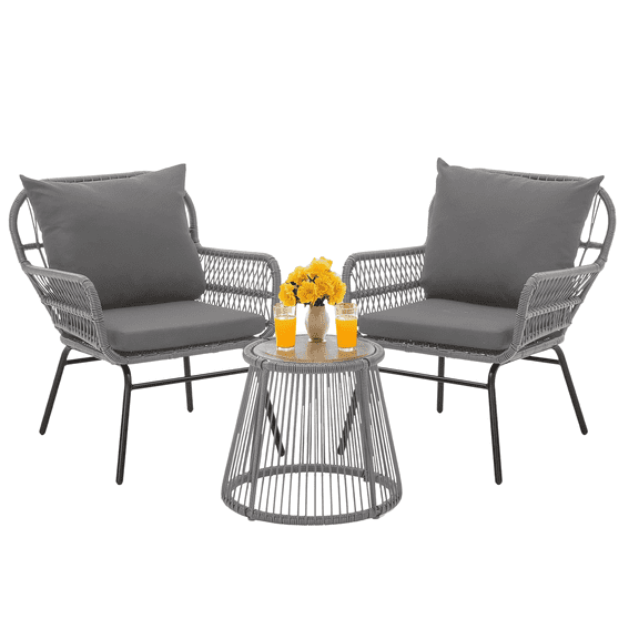 Bezseller 3-Piece Outdoor Wicker Furniture Set, Patio Conversation Set, Gray