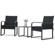 Bezseller 3-Piece Patio Bistro Set, Outdoor Rattan Furniture Set, Black (Round Arm)