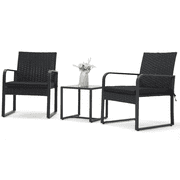 Bezseller 3-Piece Patio Bistro Set, Outdoor Rattan Furniture Set, Black Round Arm