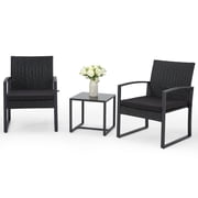 Bezseller 3-Piece Patio Bistro Set, Outdoor Rattan Furniture Set with Coffee Table, Ideal for Outdoor Use, Black