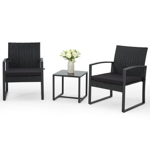 Bezseller 3-Piece Patio Bistro Set, Outdoor Rattan Furniture Set with Coffee Table, Ideal for Outdoor Use, Black