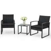 Bezseller 3-Piece Patio Bistro Set, Outdoor Rattan Furniture Set with Coffee Table, Ideal for Outdoor Use, Black