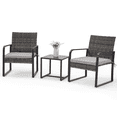 thumbnail image 1 of Bezseller 3-Piece Patio Bistro Set with Round Arm, Outdoor Rattan Furniture Patio Chairs with Coffee Table Conversation Set, Grey, 1 of 9