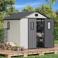 thumbnail image 1 of Bezseller 8*6 Outdoor Storage Tool Shed with Door and Floor, Plastic Outdoor Storage Shed with Steel Frame, Off-white, 1 of 10