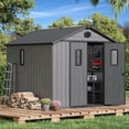 thumbnail image 1 of Bezseller 8*8 Outdoor Storage Tool Shed with Door and Floor, 16mm Thick Panel Plastic Outdoor Storage Shed with Steel Frame, Gray, 1 of 10