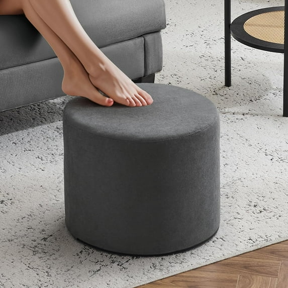 Bezseller Boucle Ottoman Round Foot Stool, 17x13 Floor Pouf with High-Density Foam Filling and Washable Cover, Modern Foot Rest for Living Room, Bedroom, Office, Chair, Dark Grey
