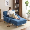 thumbnail image 1 of Bezseller Chaise Lounge with Ottoman, Oversized Accent Armchair and Ottoman Set for Bedroom, Blue, 1 of 10